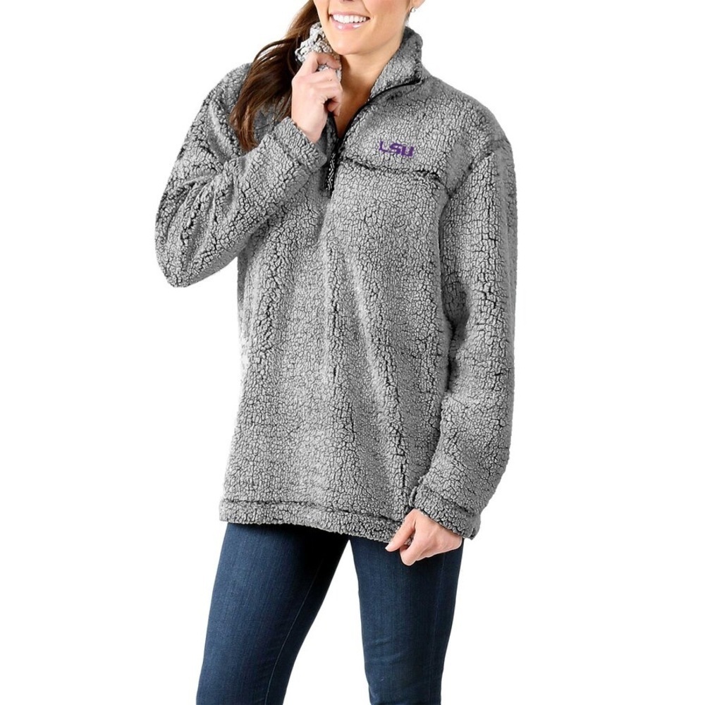 Boxercraft Women's Large LSU Tigers Gray Sherpa Quarter-Zip Pullover Jacket